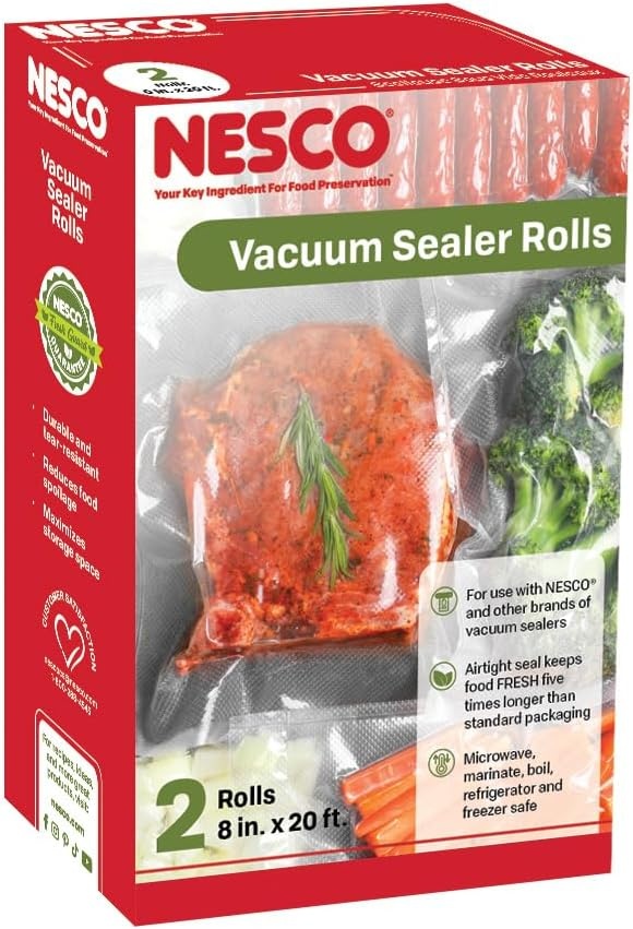NESCO VS-03R Vacuum Sealer Bags for Home Food Storage, Liquid‑Friendly Bags Safe for Microwave and Sous‑Vide Cooking(Vacuum Seal Rolls)