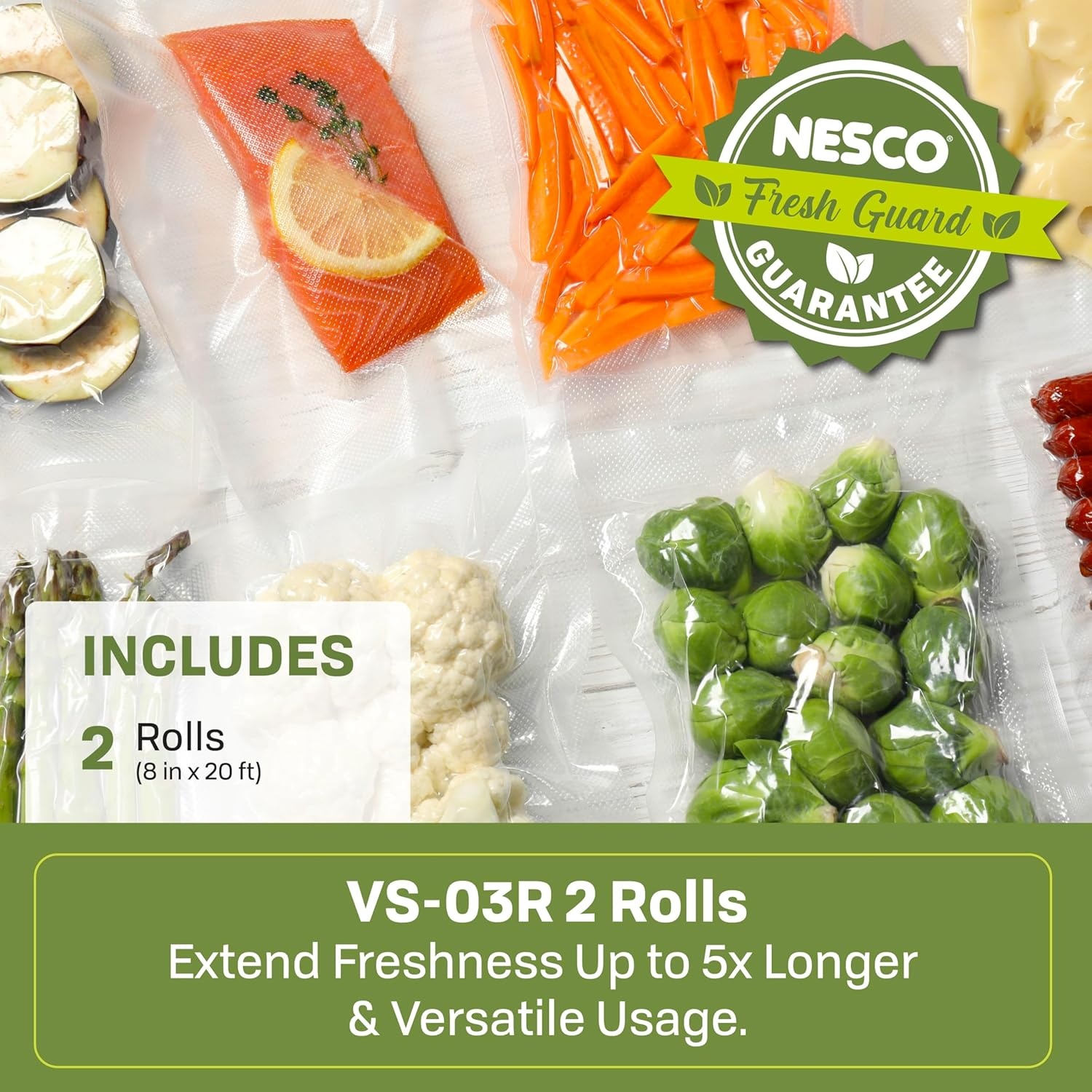 NESCO VS-03R Vacuum Sealer Bags for Home Food Storage, Liquid‑Friendly Bags Safe for Microwave and Sous‑Vide Cooking(Vacuum Seal Rolls)