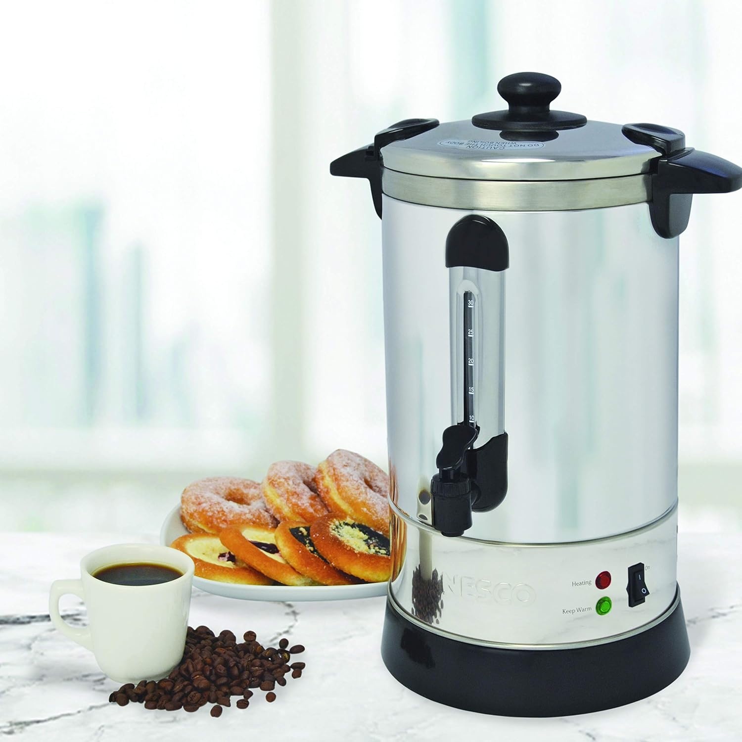 NESCO CU‑50 Electric Coffee Urn for Events and Offices, 50‑Cup Stainless Steel Brewer with Double‑Wall Heat Insulation(30 Cups)